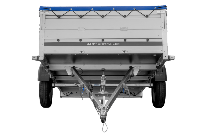 Enkelassige aanhanger met aluminium zijwanden 264x150 Unitrailer Garden 265 KIPP ALU met BIS-zijwanden, H-0 frame en blauwe afdekking