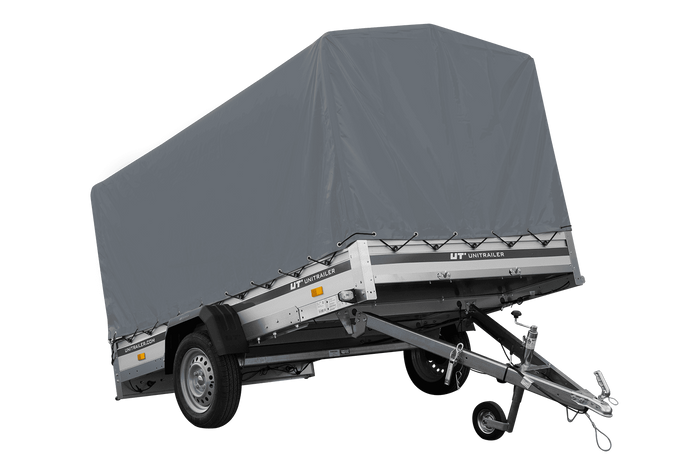 Autoaanhanger met aluminium zijwanden 264x150 Unitrailer Garden 265 KIPP ALU met H-1100 frame en grijze afdekking