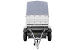 Enkelassige aanhanger 150x106 UNITRAILER GARDEN 150 KIPP met BIS-zijwanden, H-800 frame en grijze afdekking