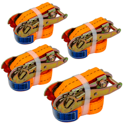 Set van vier UNITRAILER 4m/25mm/1t oranje transportbanden met spaninrichting