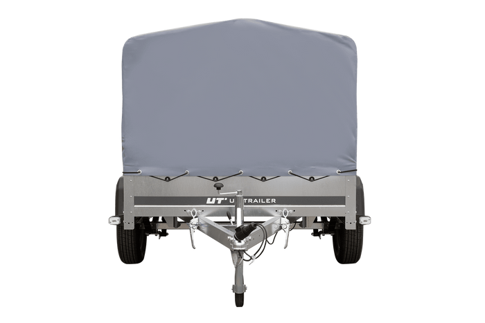 Enkelassige aanhangwagen op veren 200x125 UNITRAILER GARDEN 201/R KIPP met H-800 frame en grijs zeil