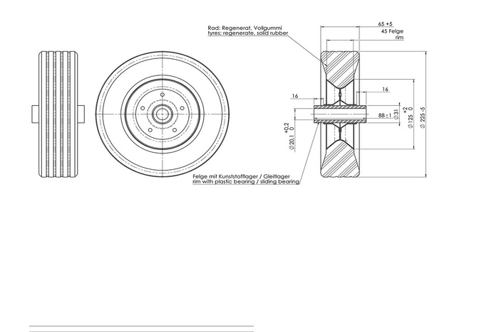 AL-KO los wiel voor neuswiel - massief rubber met stalen velg SB 225x70