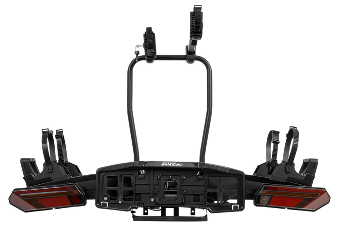 Inter Pack Velox 2 LED - opvouwbare fietsendrager voor op de trekhaak voor 2 fietsen met LED-verlichting (zwart)