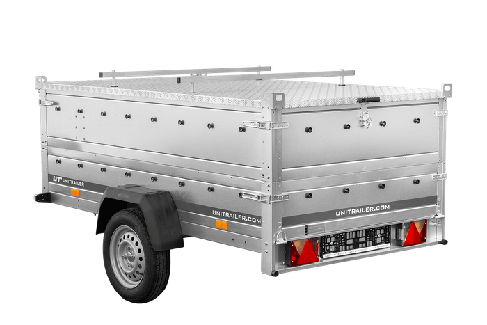 Enkelassige aanhanger 230x125 UNITRAILER GARDEN 230 KIPP met BIS-zijwanden en aluminium afdekking