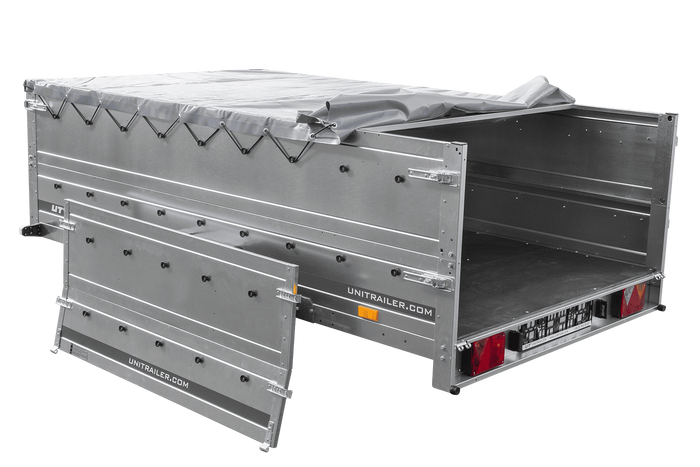 Autotrailer 264x150 UNITRAILER GARDEN 265 KIPP met opzetborden, H-0 frame en grijze huif