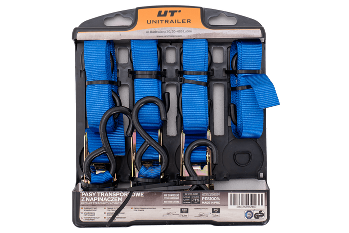 OUTLET Set van vier UNITRAILER transportbanden met spanner 4m/25mm/0,68t blauw