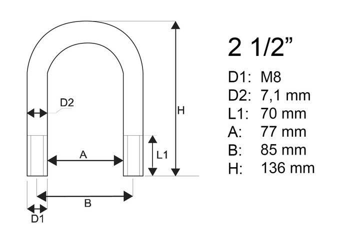 Ronde klem M8 met moeren en ringen 77/136