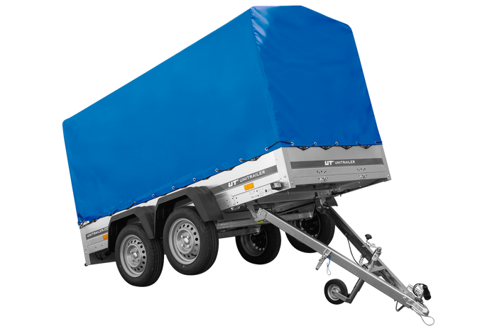 Tweeassige aanhanger 264x125 UNITRAILER GARDEN 264/2 KIPP met H-1100 frame en blauw dekzeil