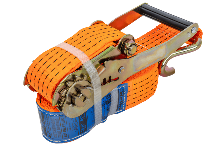 Set van vier UNITRAILER 4m/50mm/5t oranje transportbanden met spaninrichting