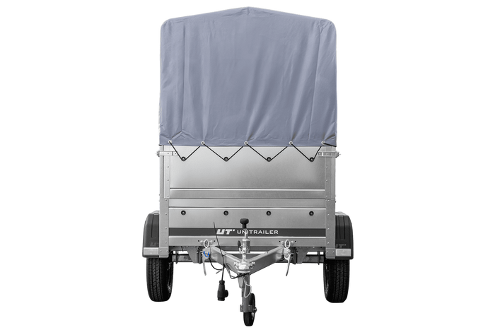 Enkelassige aanhanger 150x106 UNITRAILER GARDEN 150 KIPP met BIS-zijwanden, H-800 frame en grijze afdekking