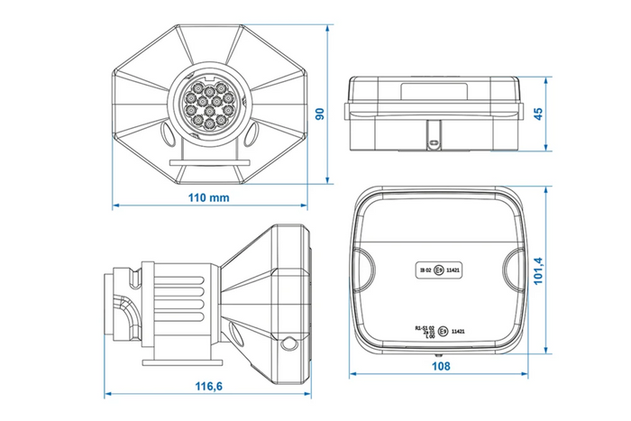 ProPlus LED 13-pins achterlichten met 4 functies (links + rechts), magnetisch, Bluetooth