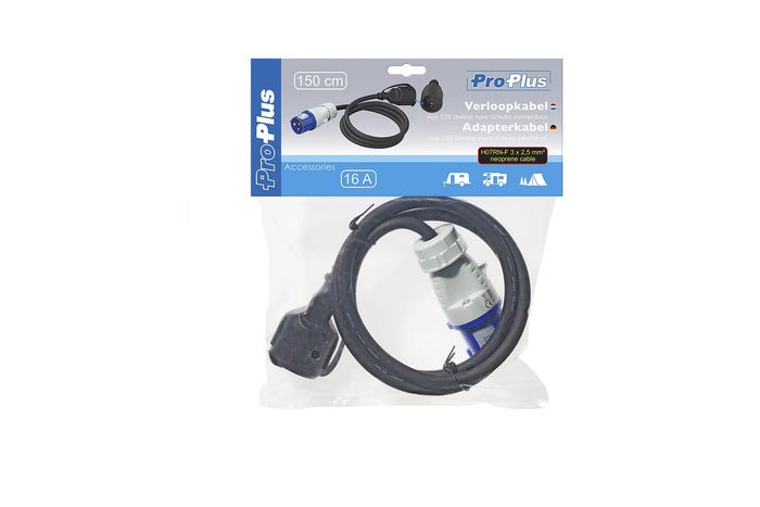 Adapter met CEE-stekker en -stopcontact met beschermingscontact 16A 230V ProPlus 373530DE kabel 150cm