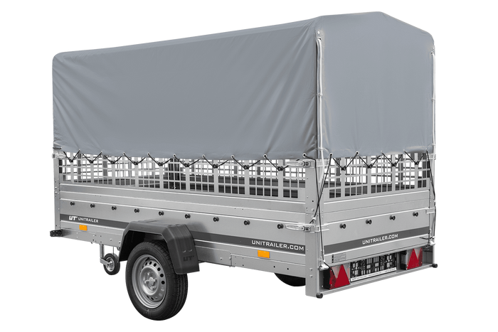 Autoaanhanger 264x125 UNITRAILER GARDEN 264 KIPP met gaaswanden, H-800 frame en grijze kap