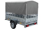 1-assige kiepwagen 230 x 125 Garden Trailer 230 KIPP met mesh boordwanden en H-800 frame met grijze kap