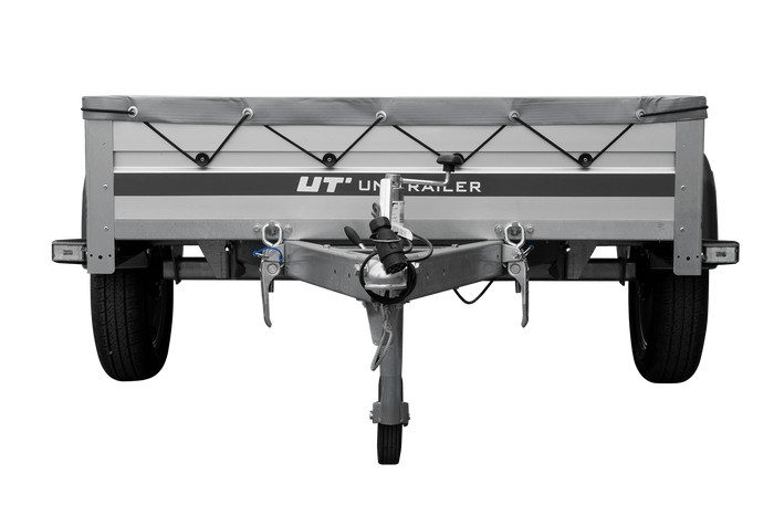 Enkelassige aanhanger met aluminium zijwanden 200x125 Unitrailer Garden 201 KIPP ALU met H-0 frame en grijze afdekking