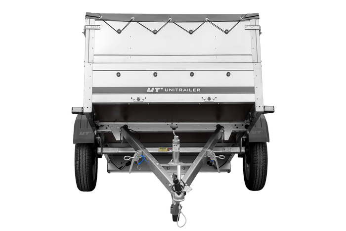 Lichte aanhanger 200x125 UNITRAILER GARDEN 201 KIPP met BIS-zijwanden, H-0 frame en grijs dekzeil