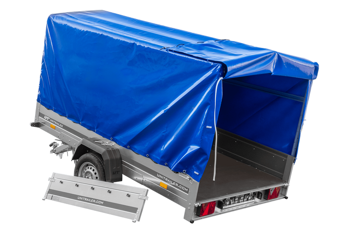 Eenassige aanhangwagen 264x150 UNITRAILER GARDEN 265 KIPP met H-1100 frame en blauwe huif