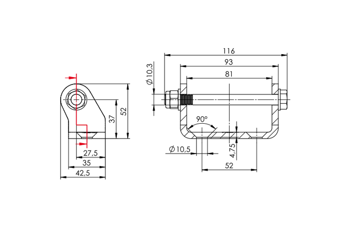 STEELPRESS UH-01 montagebeugel voor het scharnier van de kantelzijde van de aanhanger