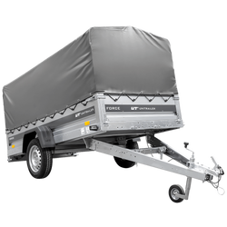Autotrailer 264x125 UNITRAILER FORCE 264 KIPP met H-800 frame en grijze afdekking