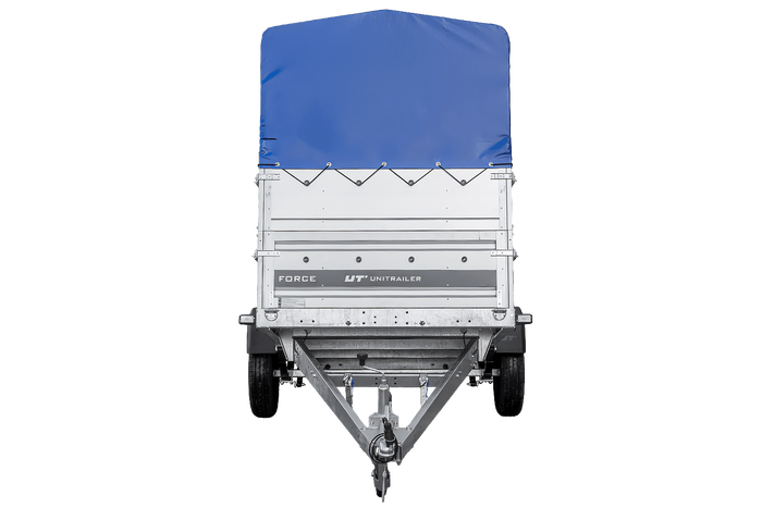Lichte aanhanger op veren 264x125 UNITRAILER FORCE 264/R KIPP met BIS-zijwanden, H-800 frame en blauwe afdekking