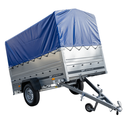 Aanhanger met hogere zijkanten Unitrailer GARDEN TRAILER 230 KIPP met steunwiel, twee zijkanten en H-800 frame met blauwe kap