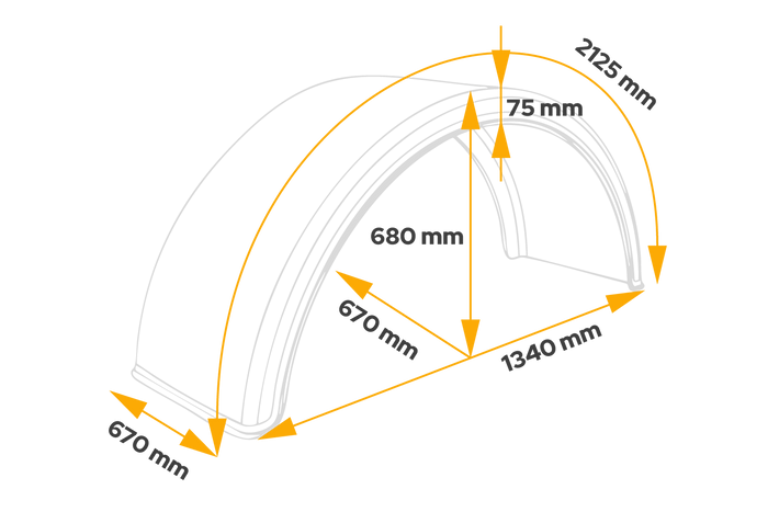 Tandem spatbord voor aanhanger 20-24,5" DOMAR DK1585 1340/670mm wielkast