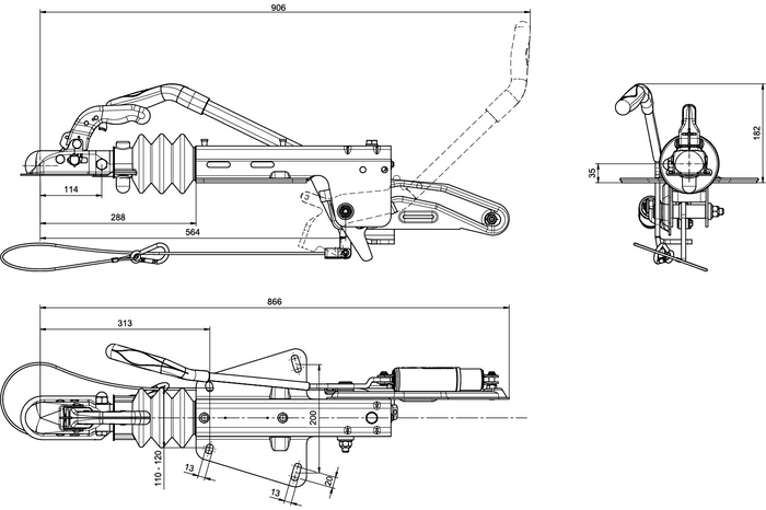 KNOTT oplooprem KF17C met K20B kogelkoppeling 1700kg met V-dissel