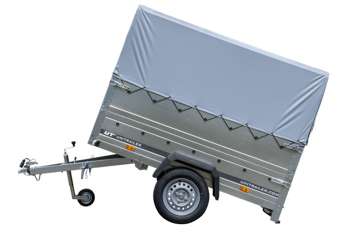 Opvouwbare aanhanger Garden Trailer 201 Unitrailer met opzetborden en huifzeil 200×125 MTM 750 kg