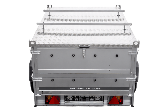 Enkelassige aanhangwagen op veren 230x125 UNITRAILER GARDEN 230/R KIPP met BIS zijwanden en aluminium afdekplaat