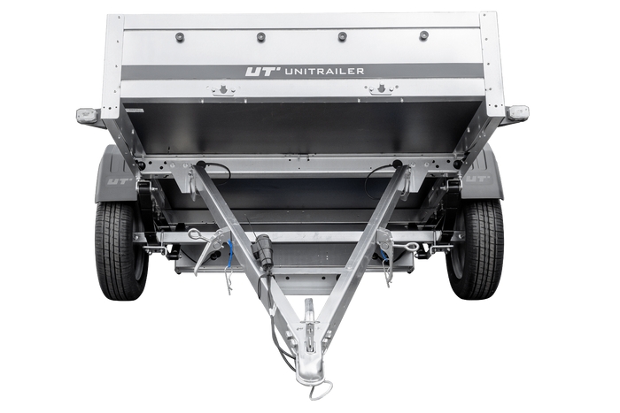 Autoaanhangwagen op veren 230x125 UNITRAILER GARDEN 230/R KIPP met gaaswanden, H-800 frame en blauwe afdekking