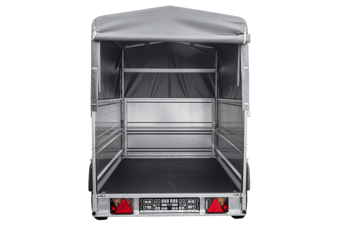 Autotransporter 230x125 UNITRAILER FORCE 230 KIPP met BIS-zijwanden, H-800 frame en grijze afdekking