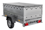 Enkelassige aanhanger 200x106 UNITRAILER GARDEN 200 KIPP met BIS-zijwanden, H-0 frame en grijze afdekking