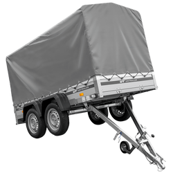 Tweeassige aanhanger met aluminium zijwanden 264x125 Unitrailer Garden 264/2 KIPP ALU met frame H-1100 en grijze afdekking