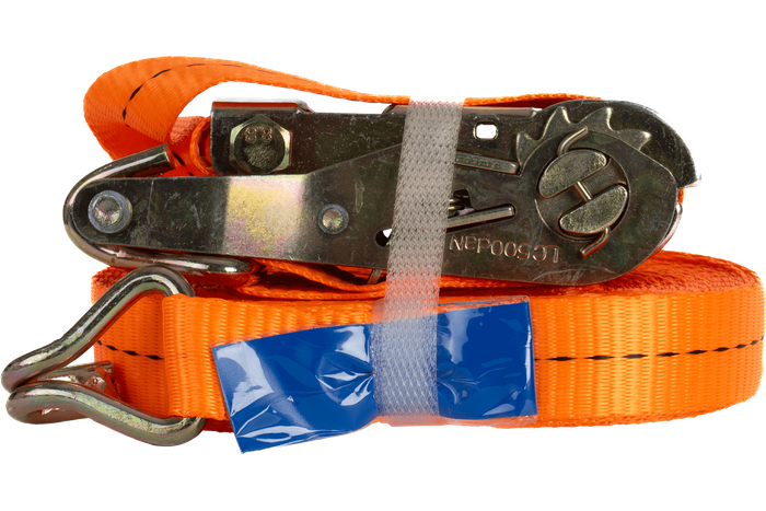 Set van vier UNITRAILER 12m/25mm/1t oranje transportbanden met spaninrichting