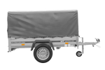 Enkelassige aanhanger 200x125 UNITRAILER GARDEN 201 KIPP met H-800 frame en grijze afdekking