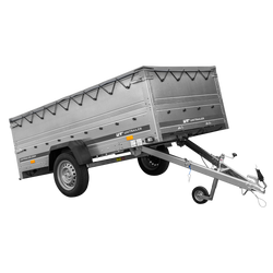 Enkelassige aanhangwagen op veren 264x125 UNITRAILER GARDEN 264/R KIPP met BIS zijwanden, H-0 frame en grijs zeil