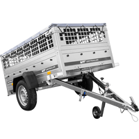 Garden trailer 200 kipp met steunwiel, gaaszijden en grijs plat dekzeil