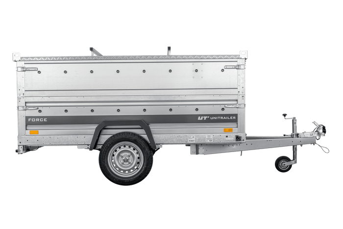 Enkelassige aanhanger op veren 230x125 UNITRAILER FORCE 230/R KIPP met BIS-zijwanden en aluminium afdekking