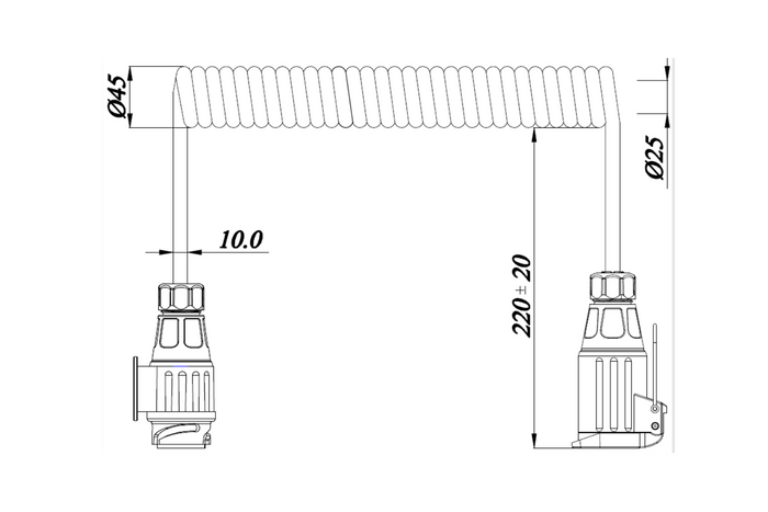 KAMAR E1384-A spiraalkabel 1,5 m 12V stekker/stopcontact 13PIN