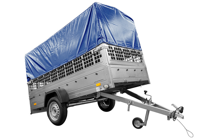 Lichte aanhangwagen 264x125 UNITRAILER GARDEN 264 KIPP met gaaswanden, H-800 frame en blauwe kap