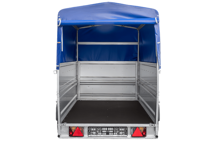 Lichte aanhanger op veren 264x125 UNITRAILER FORCE 264/R KIPP met BIS-zijwanden, H-800 frame en blauwe afdekking