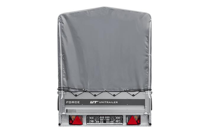 Enkelassige aanhanger op veren 264x125 UNITRAILER FORCE 264/R KIPP met H-1100 frame en grijze afdekking