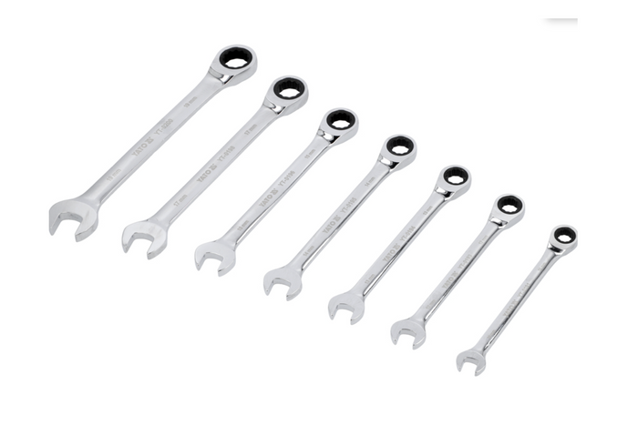 YATO YT-0208 ratelcombinatiesleutels 10-19 mm, 7 stuks.