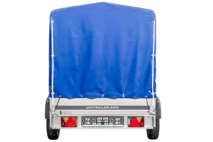 Autoaanhanger 230x125 UNITRAILER GARDEN 230 KIPP met H-1100 frame en blauwe hoes