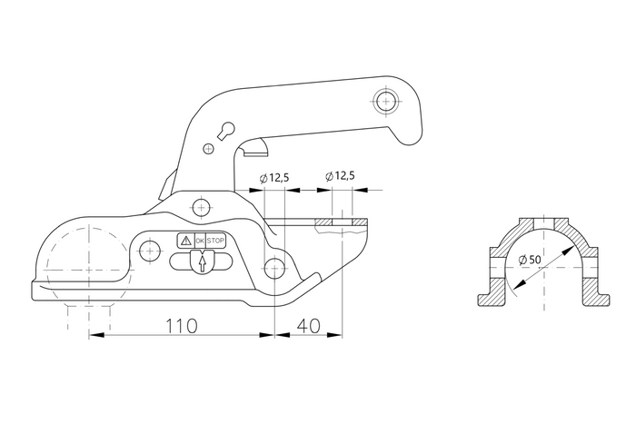 WINTERHOFF WW 30-D3-K1212 kogelkoppeling voor aanhanger van 3000 kg met dissel van 50-51 mm buis, gietijzer