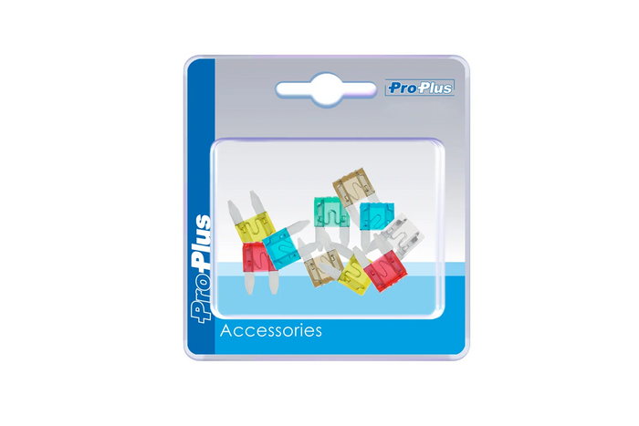 ProPlus 490371S mini-zekeringen met mesje, gemengd 12V/24V, set van 10 stuks.