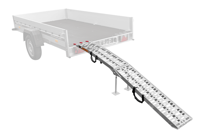 UNITRAILER ALR003 opklapbare aluminium oprijplaat voor aanhanger 221 cm 340 kg met riem en steun