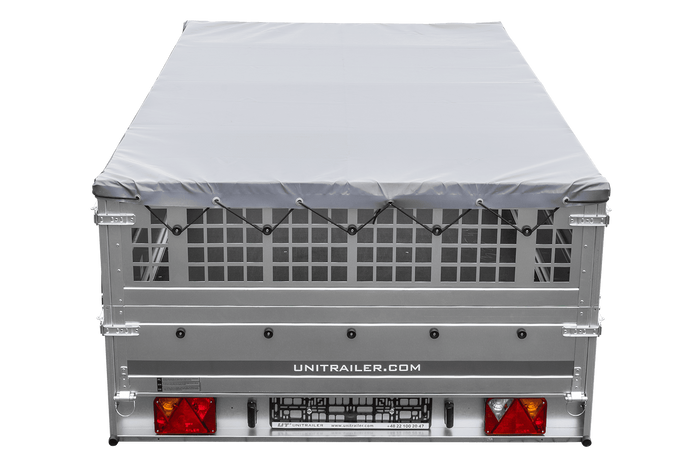 Lichte aanhanger op veren 264x150 UNITRAILER GARDEN 265/R KIPP met gaaswanden, H-0 frame en grijze afdekking