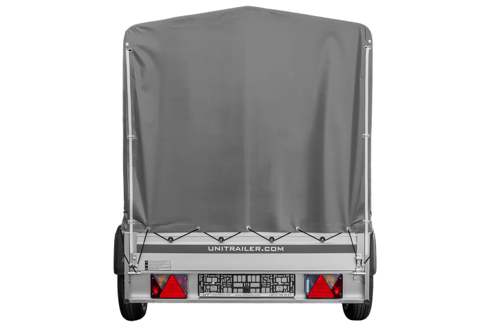 Autoaanhanger met aluminium zijwanden 230x125 Unitrailer Garden 230 KIPP ALU met H1100 frame en grijze afdekking