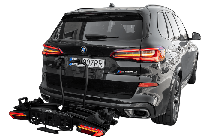 Inter Pack Velox 2 LED - opvouwbare fietsendrager voor op de trekhaak voor 2 fietsen met LED-verlichting (zwart)